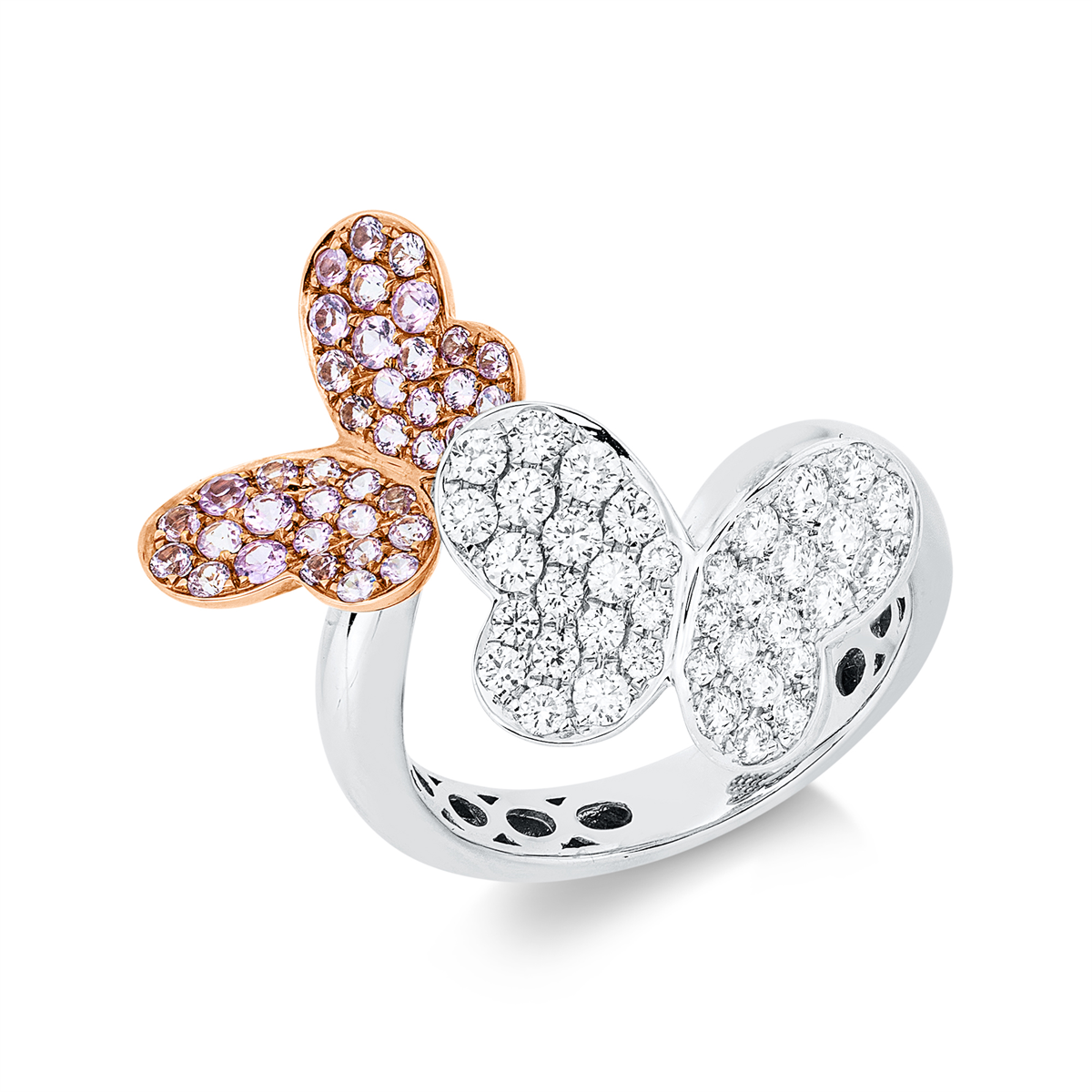 diamond full cut sapphire animal ring in whitegold / rosegold