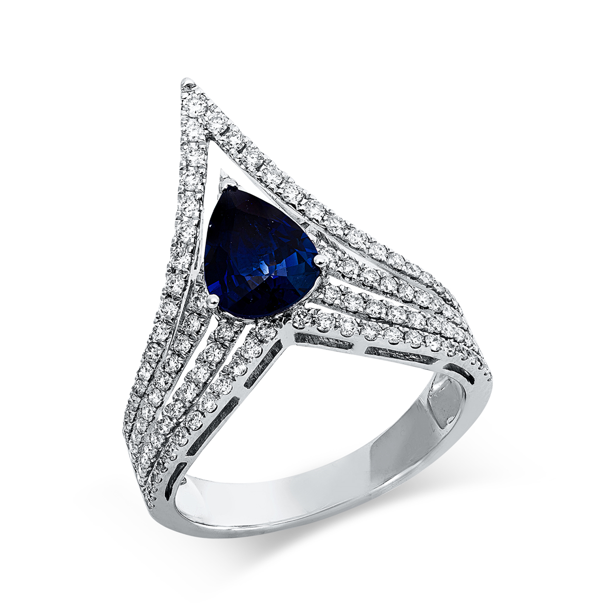 diamond full cut sapphire colored stone classic ring in white gold