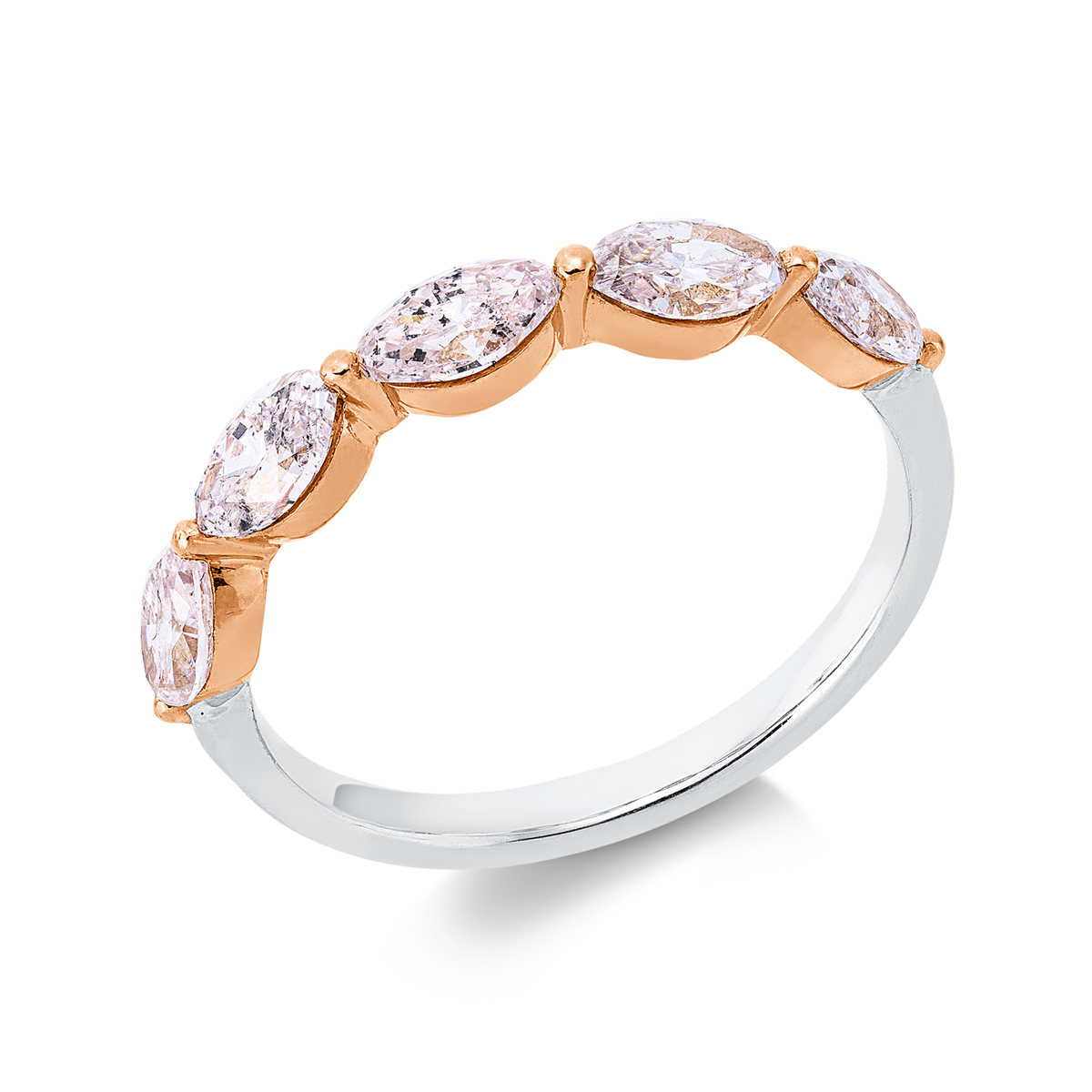 marquise  fancy colored diamond ring in whitegold / rosegold