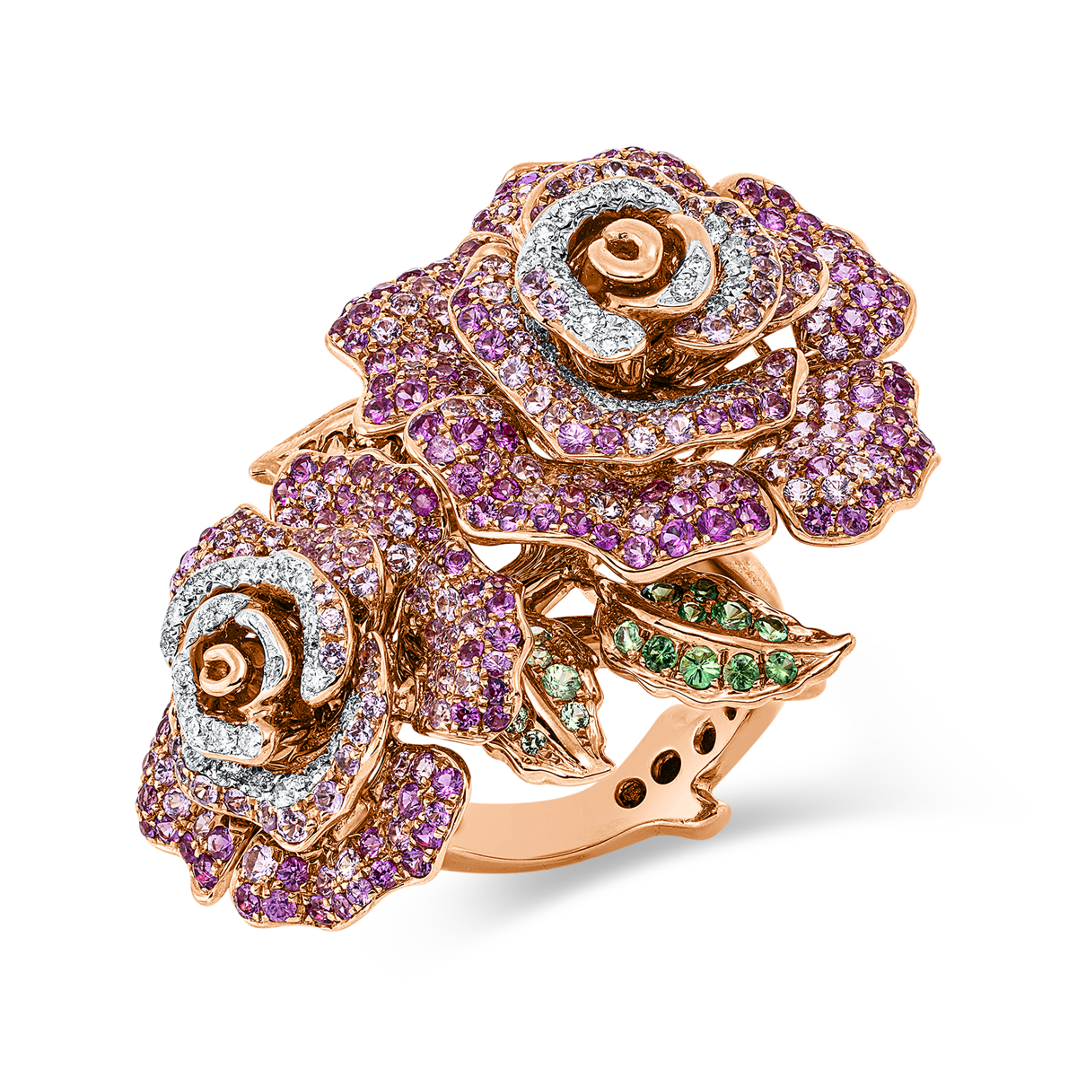 diamond full cut sapphire colored stone classic ring in red gold / white gold