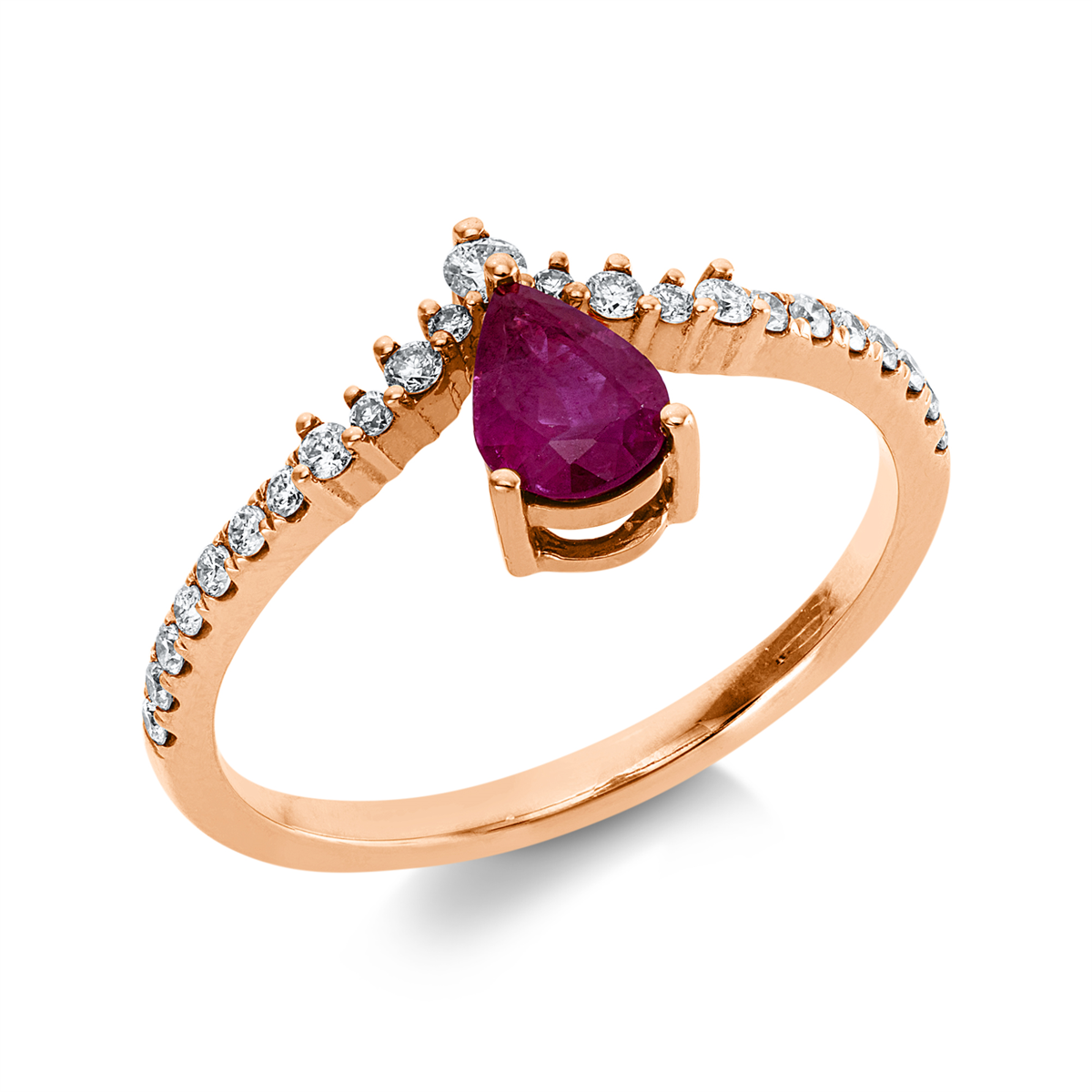 diamond full cut ruby colored stone classic ring in red gold