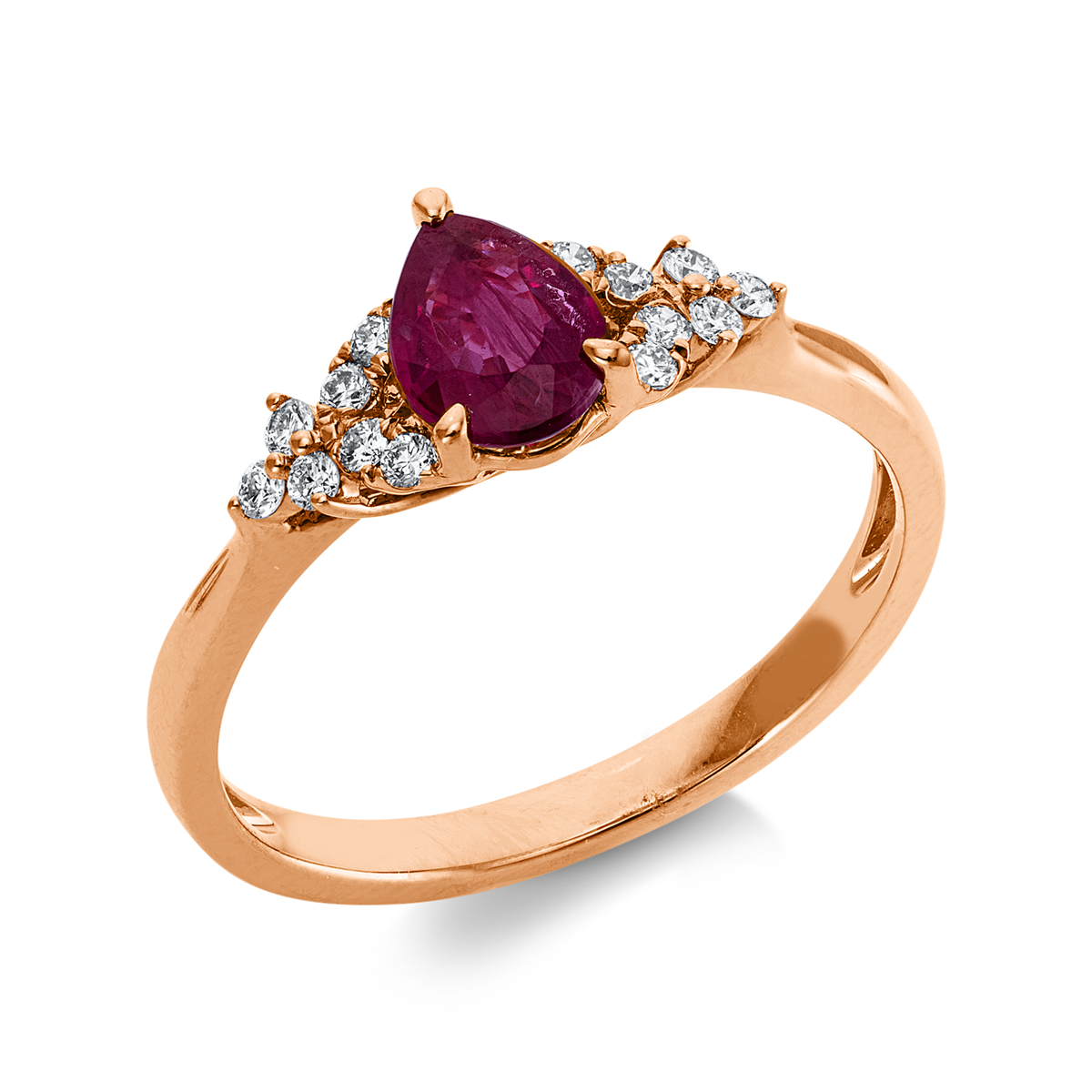 diamond full cut ruby colored stone classic ring in red gold