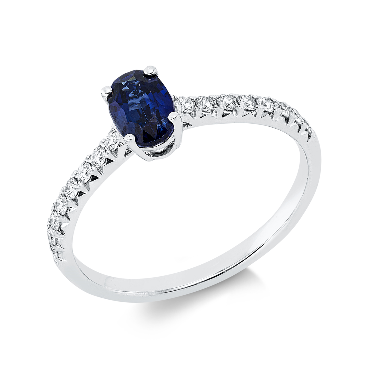 diamond full cut sapphire colored stone classic ring in white gold