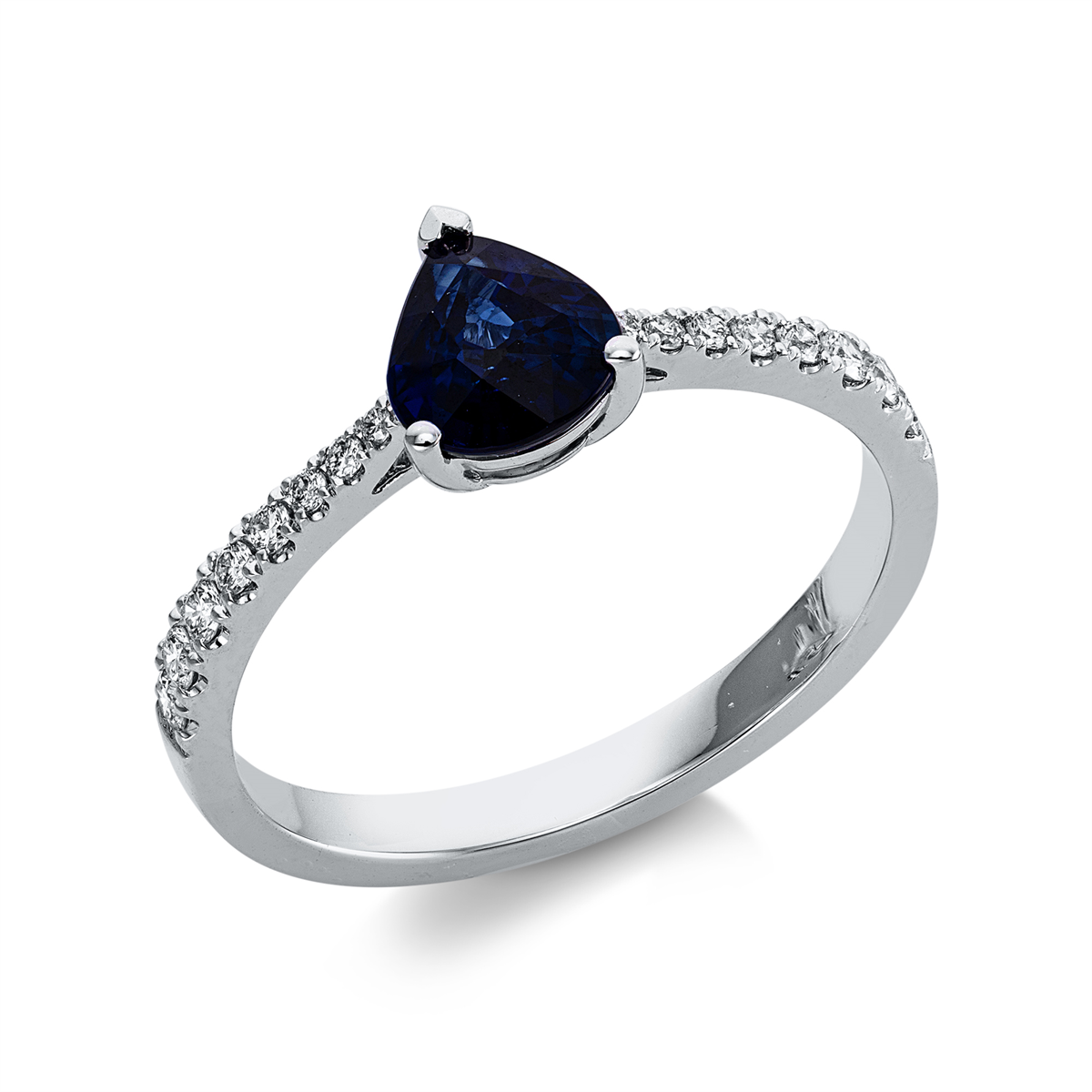 diamond full cut sapphire colored stone classic ring in white gold