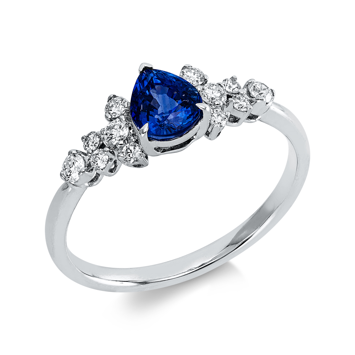 diamond full cut sapphire colored stone classic ring in white gold