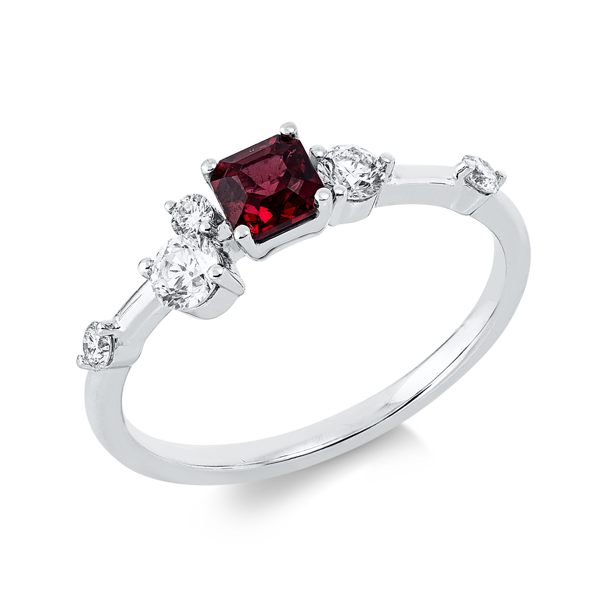 diamond full cut spinel colored stone fashion ring in white gold