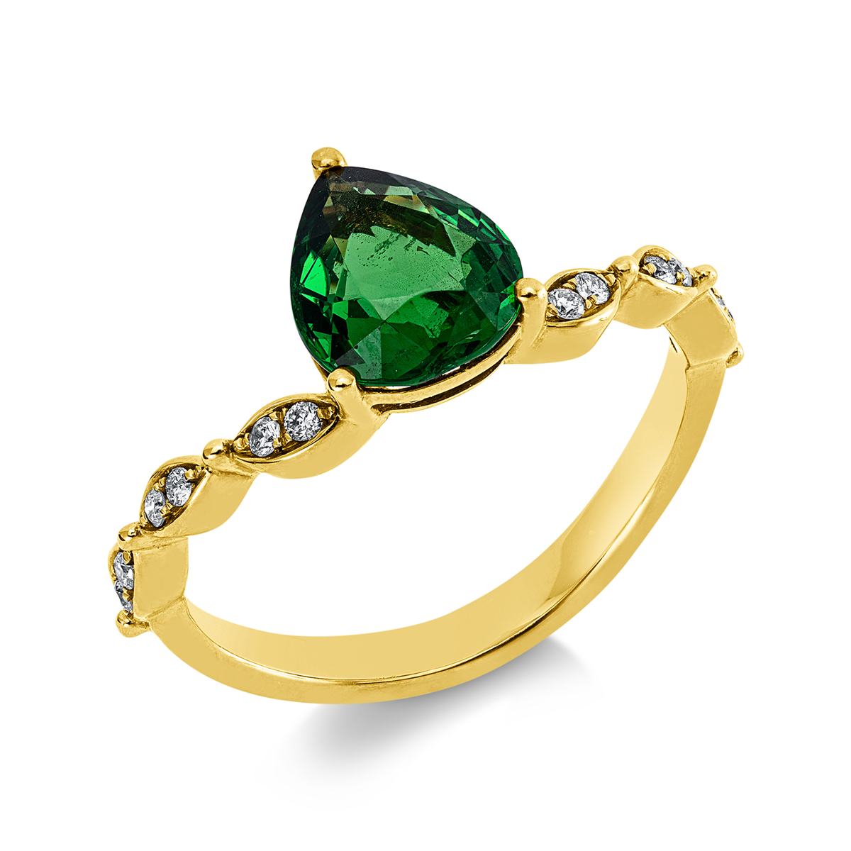 diamond full cut tsavorite colored stone fashion ring in yellow gold