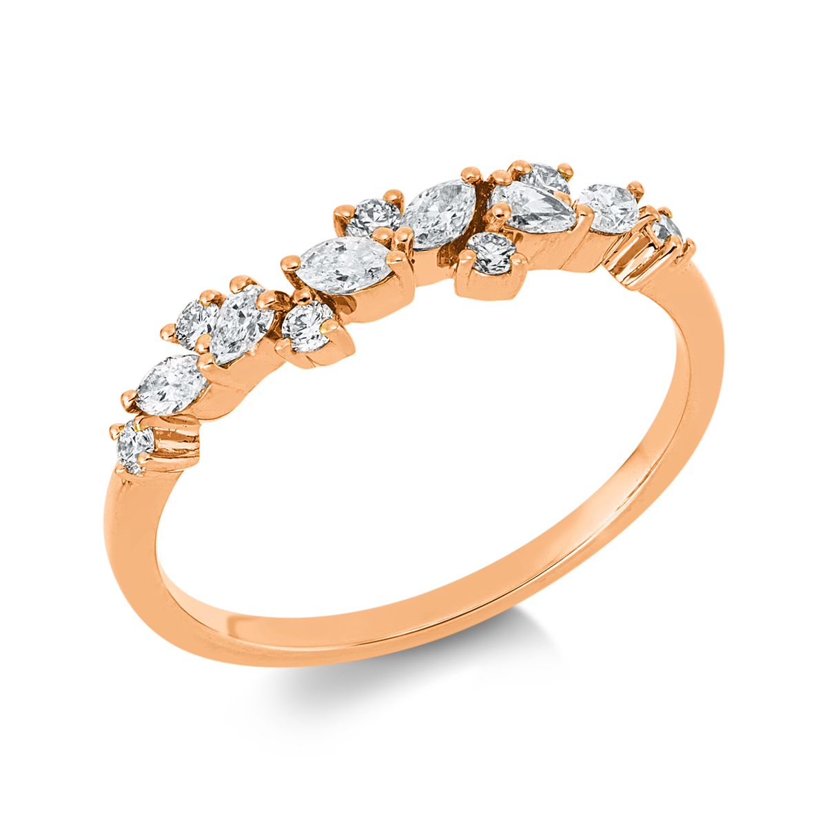 diamond full cut  modern woman ring in red gold