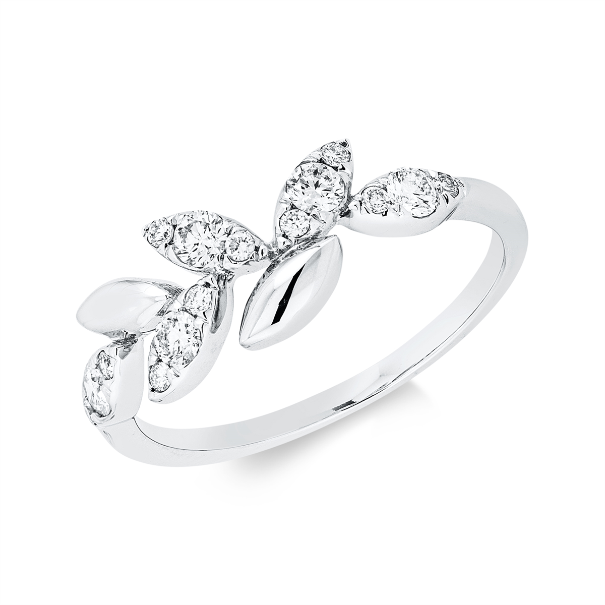 diamond full cut  modern woman ring in white gold