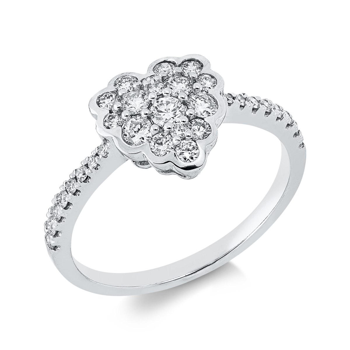 diamond full cut  heart ring in white gold
