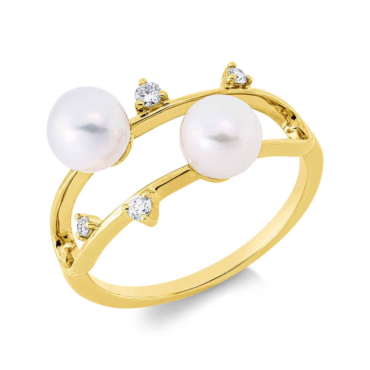 diamond full cut  pearl ring in yellow gold