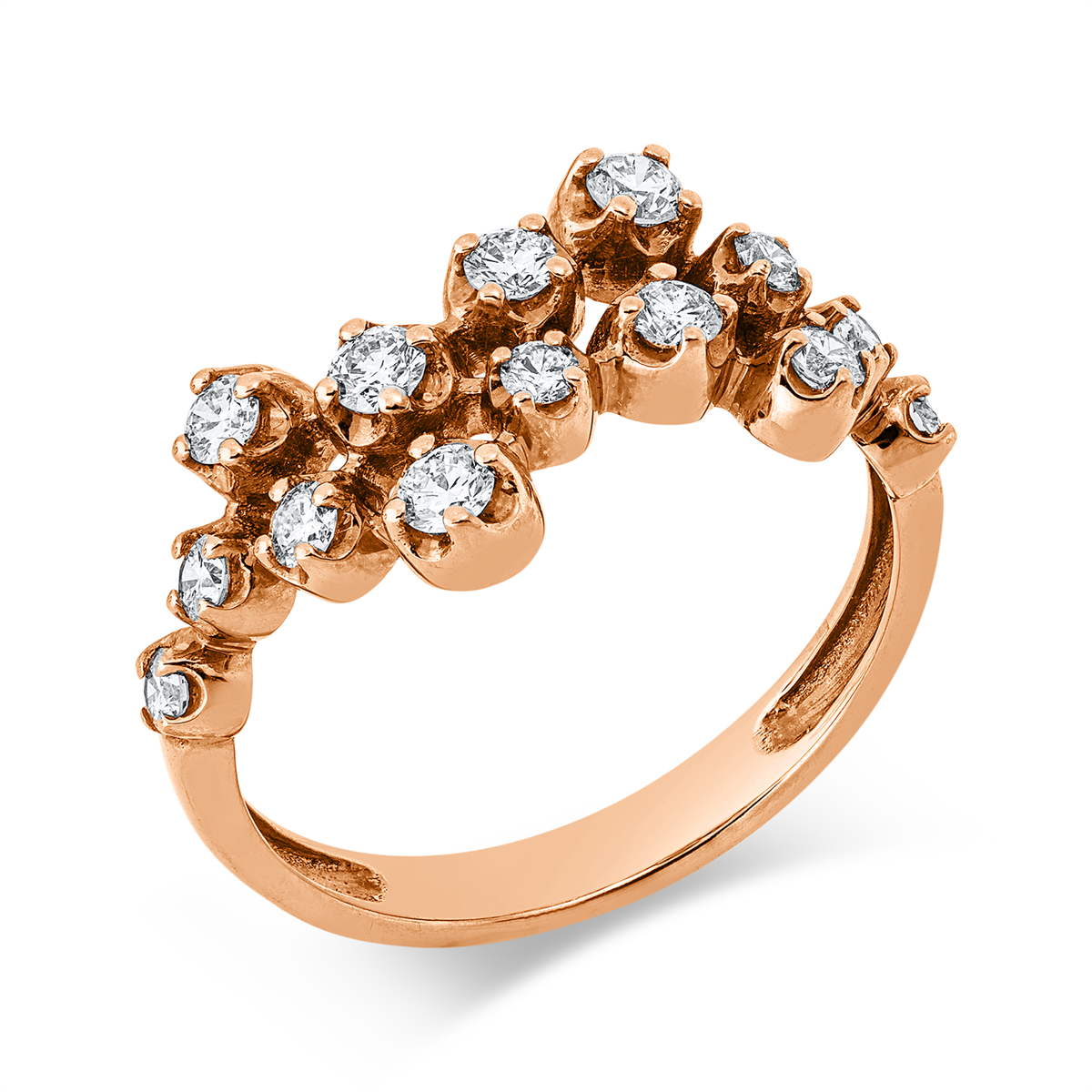 diamond full cut  modern woman ring in red gold
