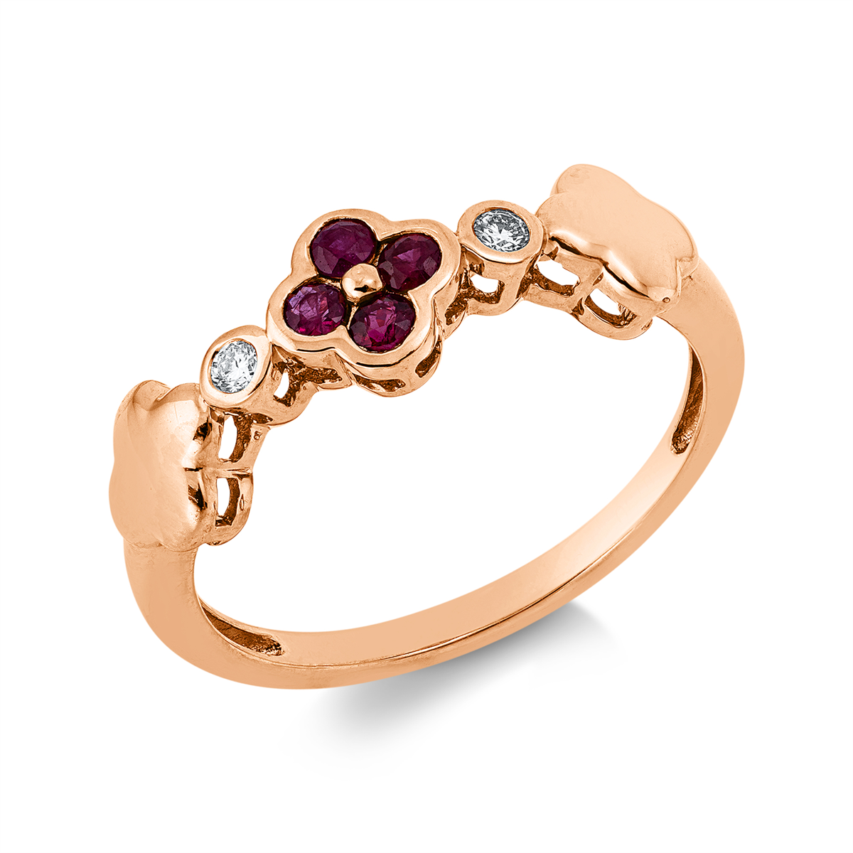 diamond full cut ruby colored stone classic ring in red gold