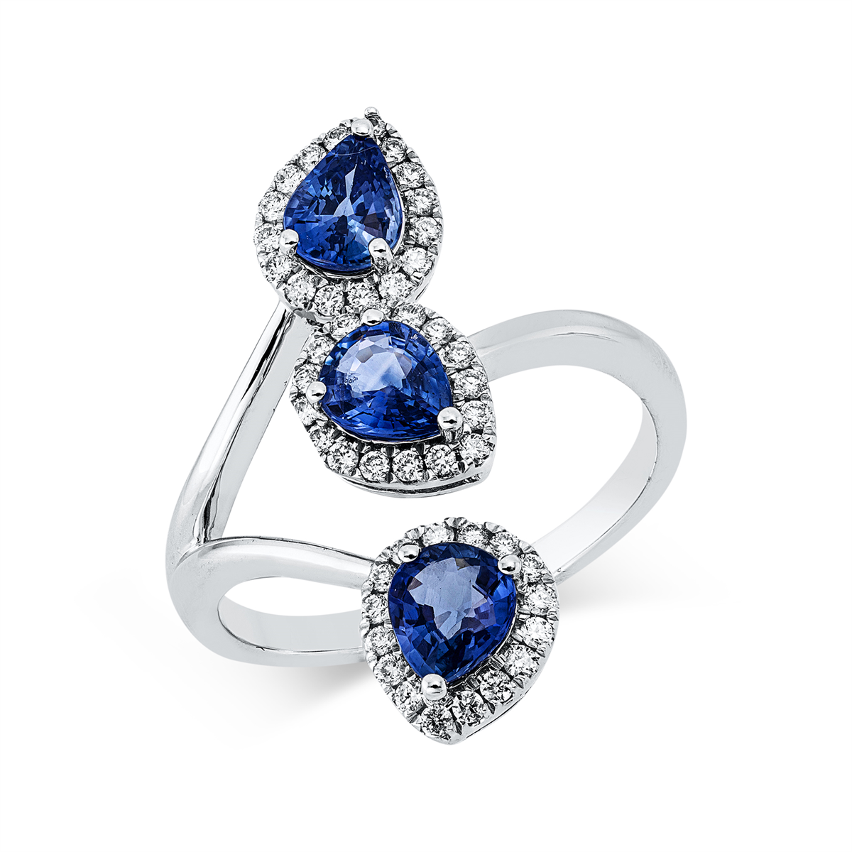 diamond full cut sapphire colored stone classic ring in white gold