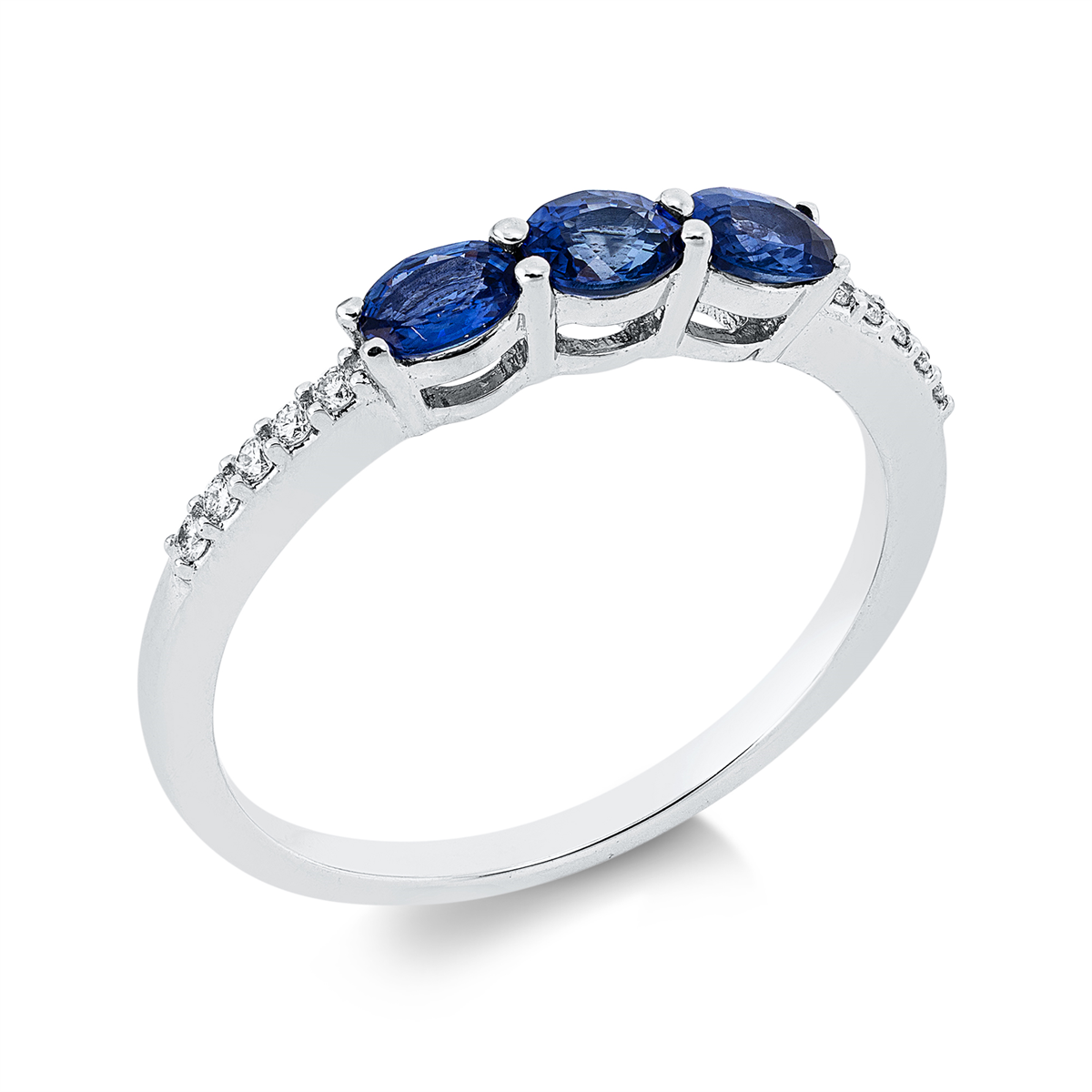 diamond full cut sapphire colored stone classic ring in white gold