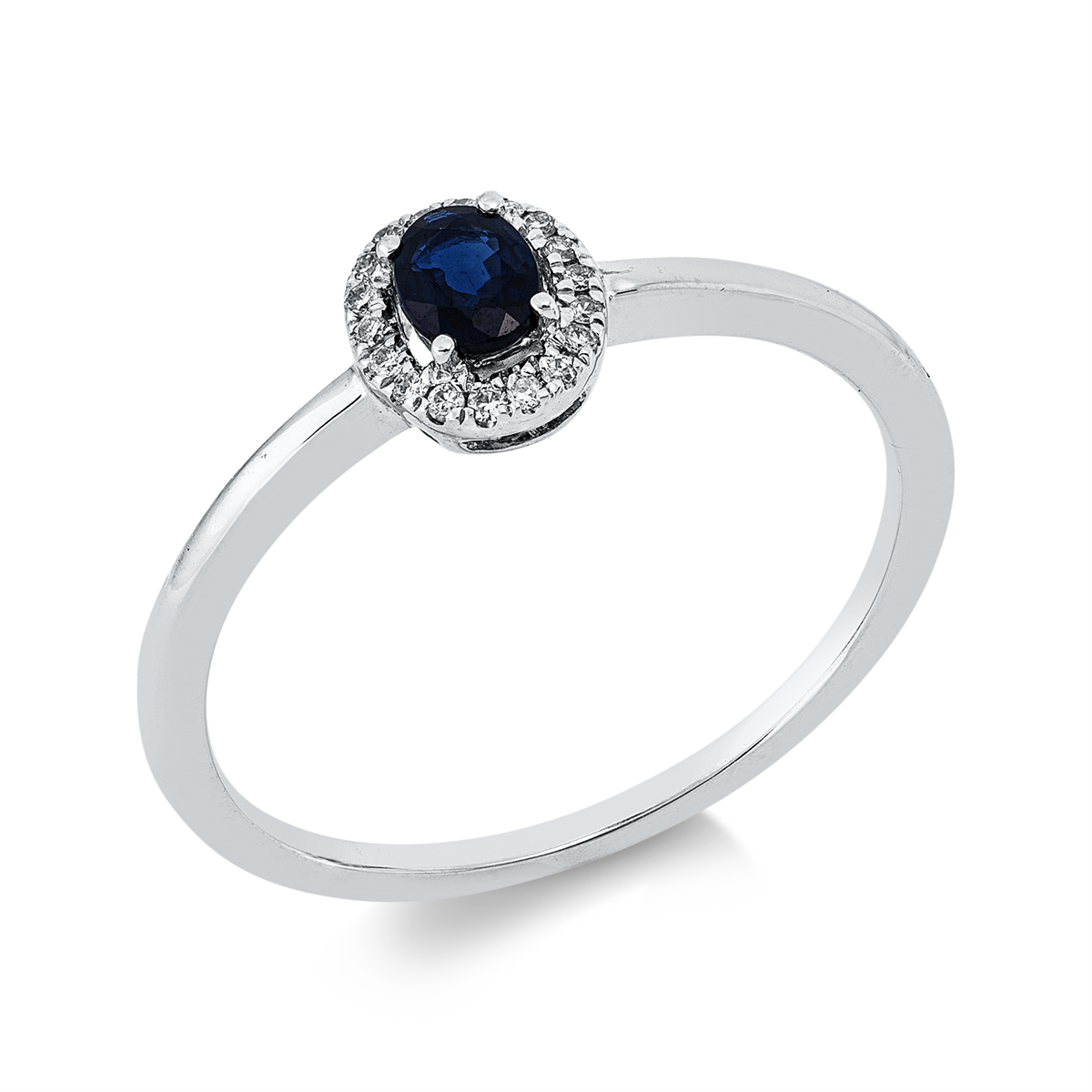 diamond full cut sapphire colored stone classic ring in white gold