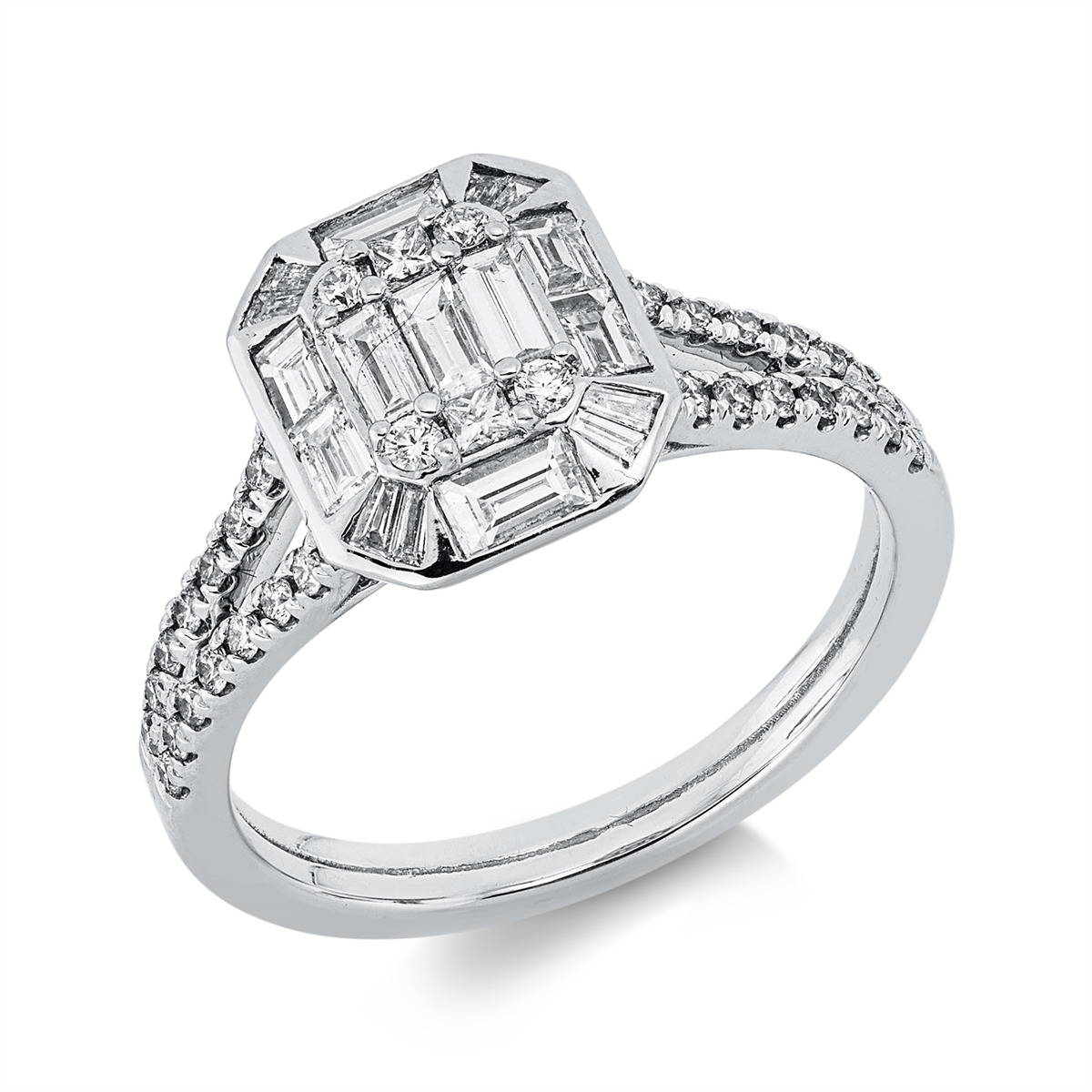 taper  baguette illusion ring in white gold