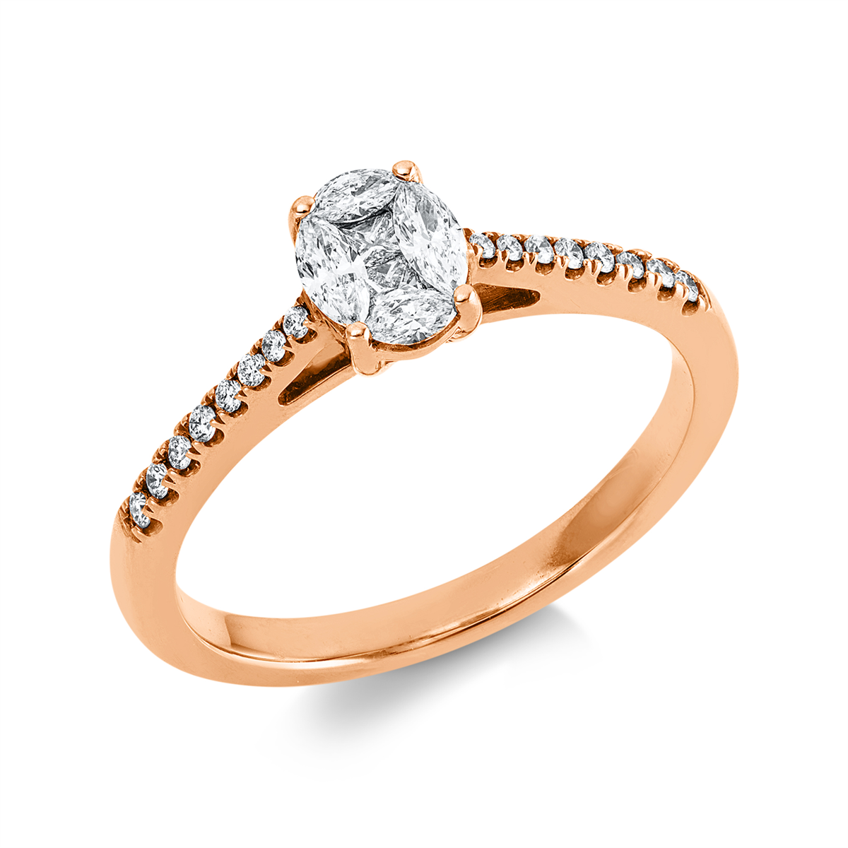 marquise  baguette illusion ring in red gold