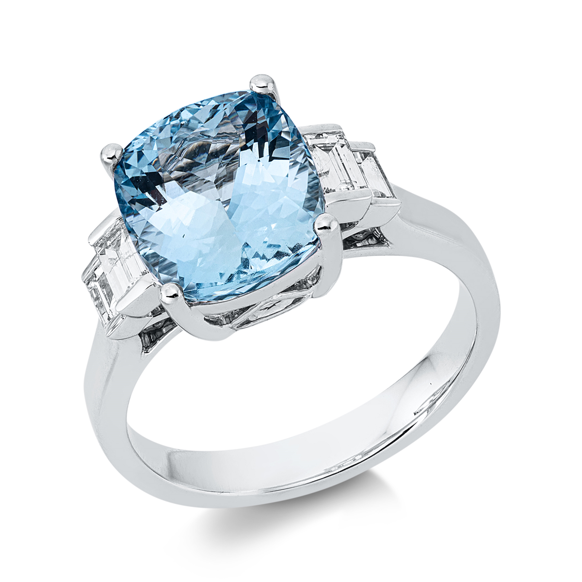 baguette aquamarine colored stone classic ring in white gold
