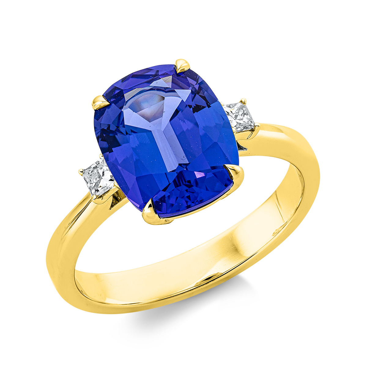 princess tanzanite colored stone classic ring in yellow gold