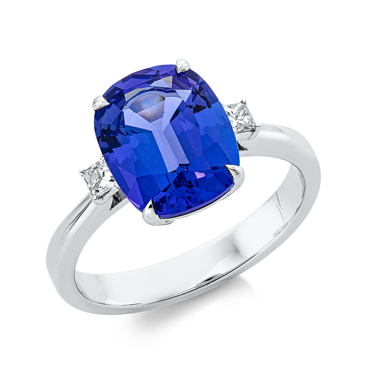princess tanzanite colored stone classic ring in white gold