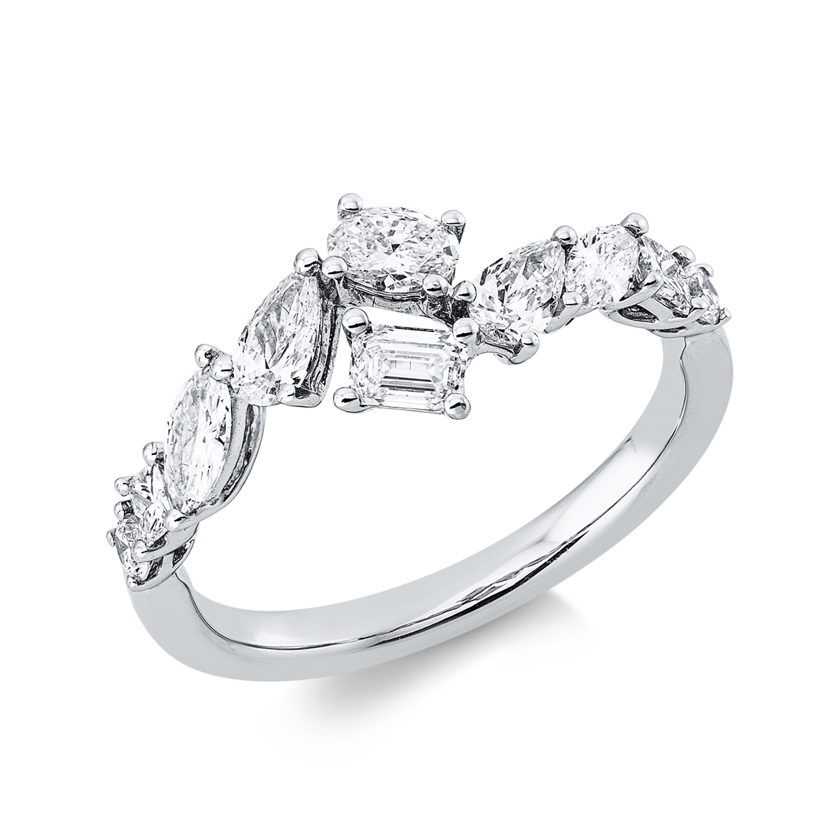diamond full cut  modern woman ring in white gold