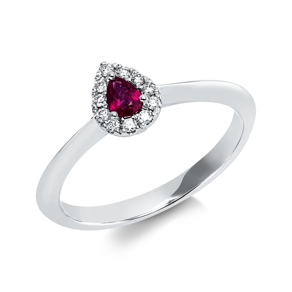 diamond full cut ruby colored stone classic ring in white gold