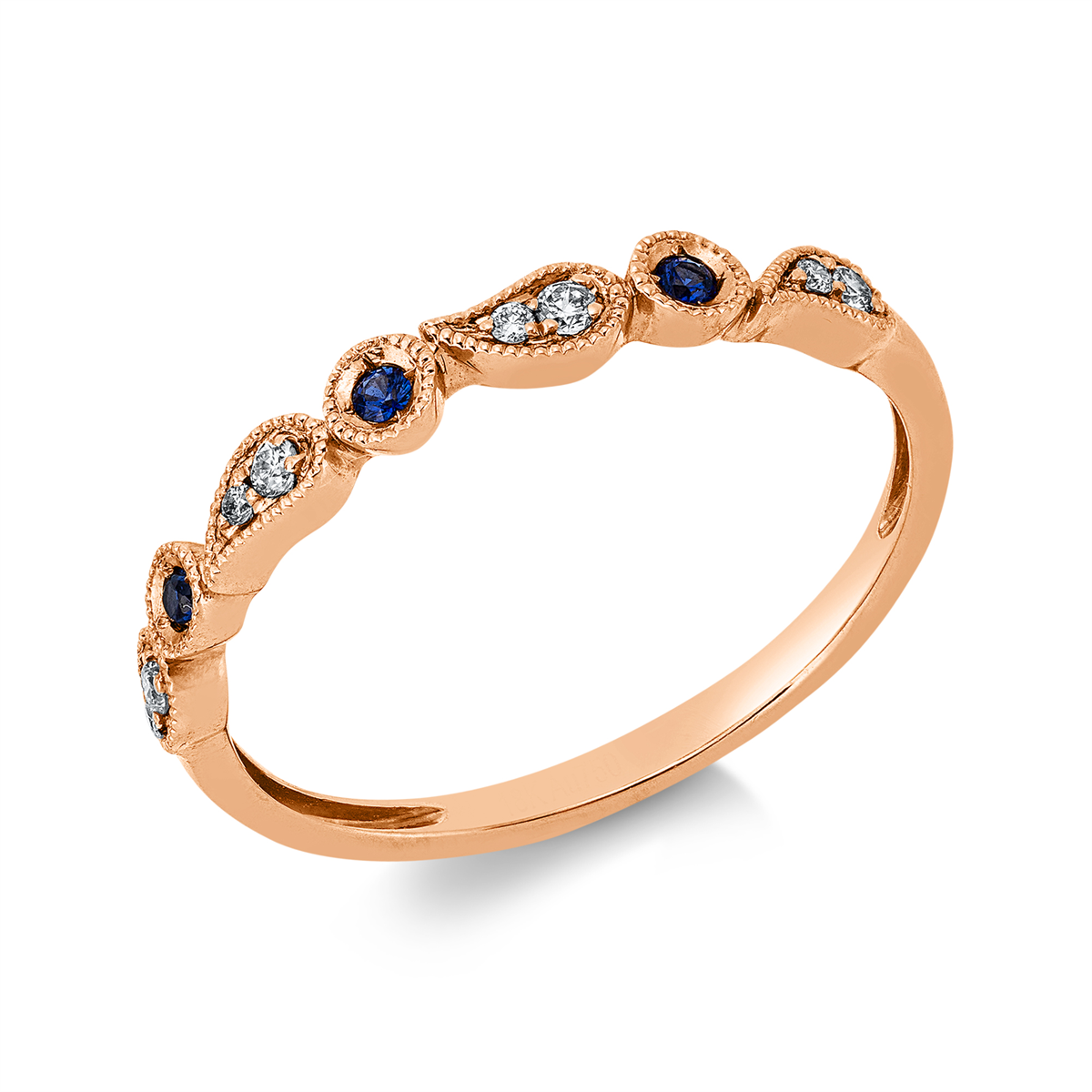 diamond full cut sapphire colored stone classic ring in red gold