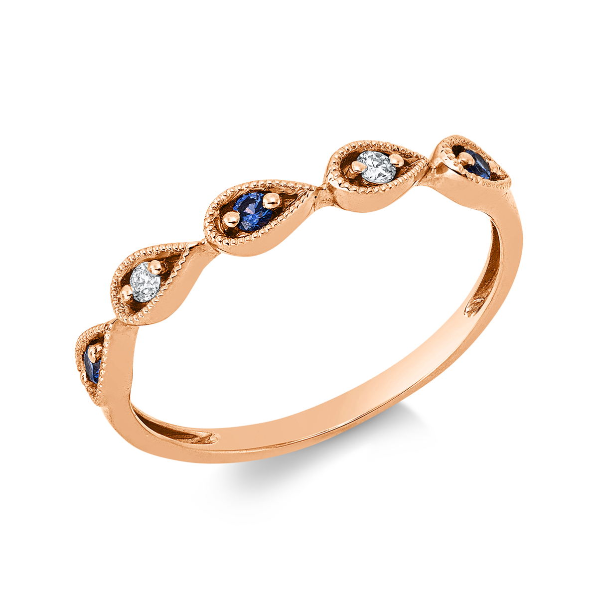 diamond full cut sapphire colored stone classic ring in red gold