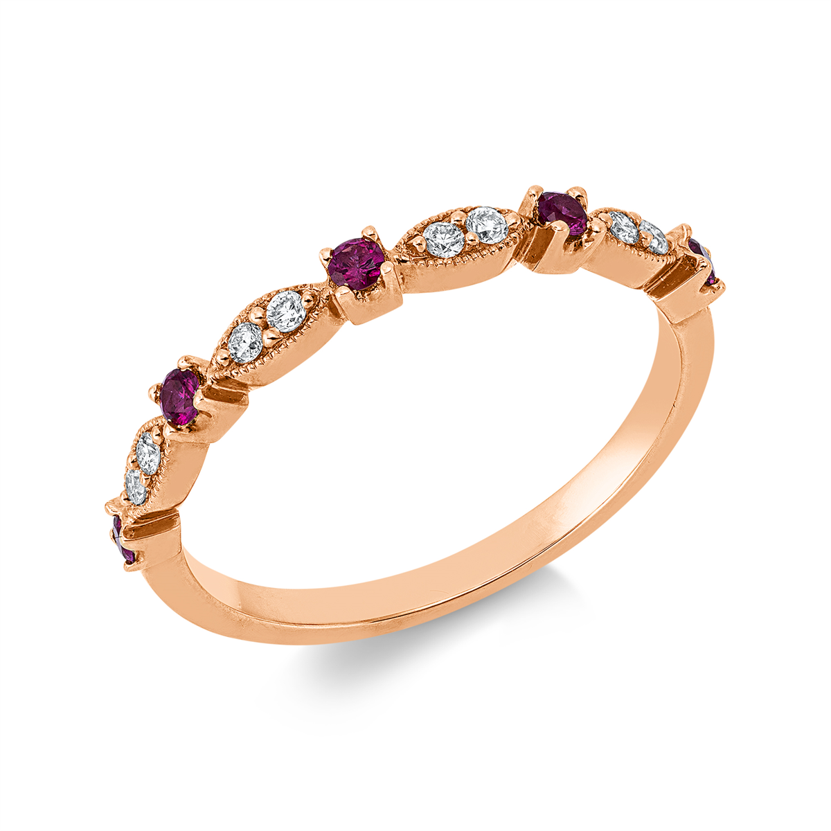 diamond full cut ruby colored stone classic ring in yellow gold