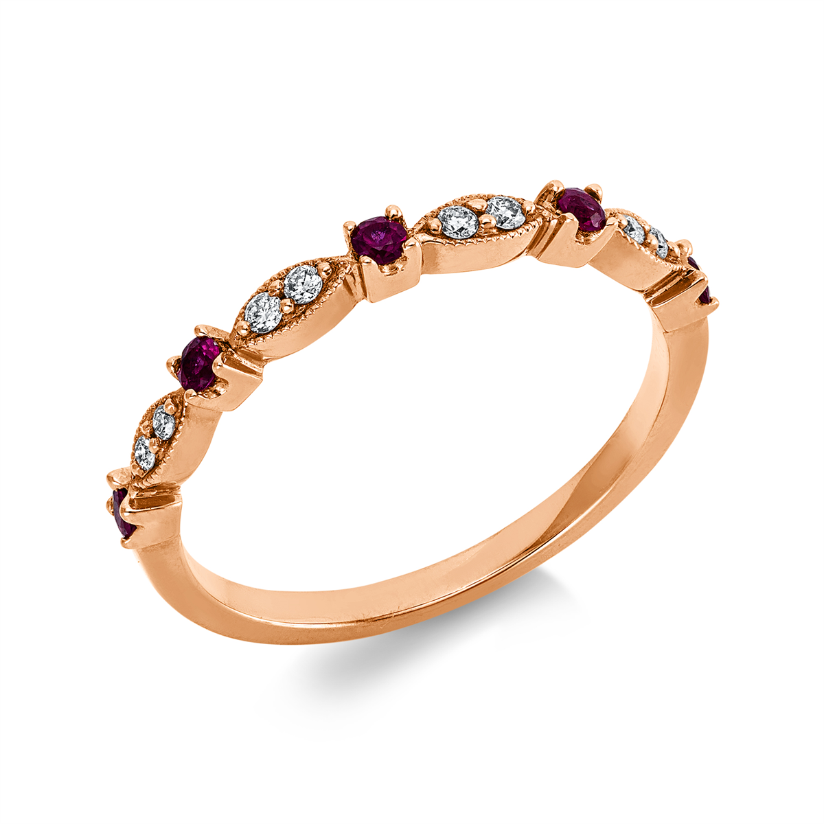 diamond full cut ruby colored stone classic ring in red gold