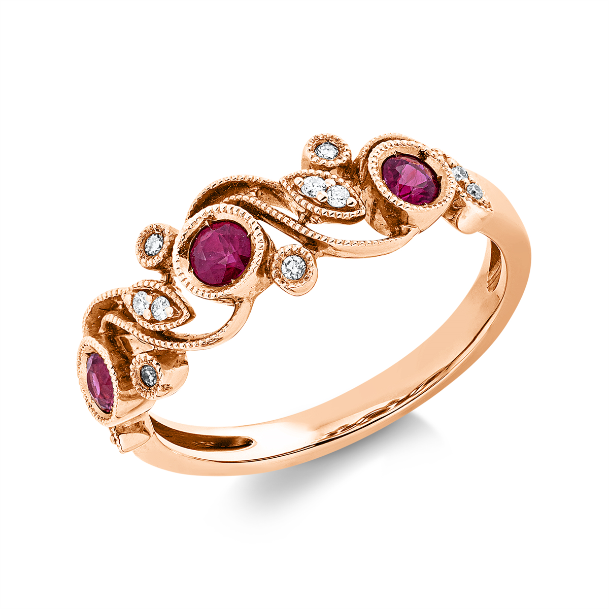 diamond full cut ruby colored stone classic ring in red gold