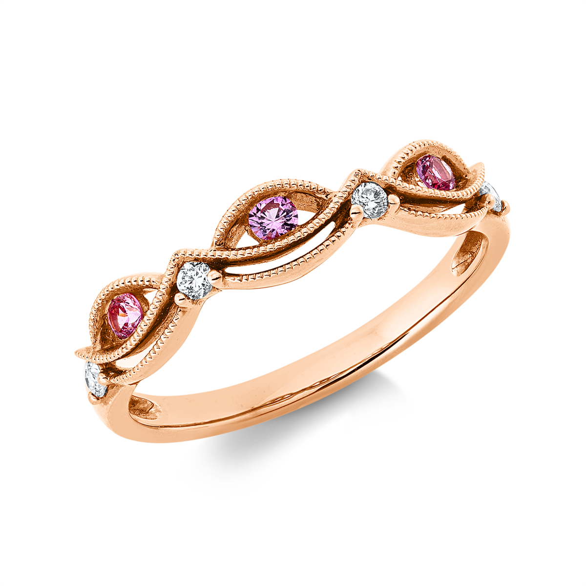 diamond full cut sapphire colored stone classic ring in red gold