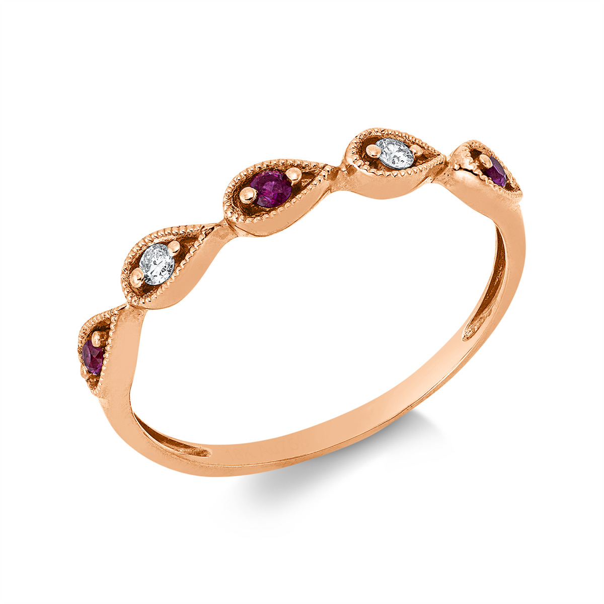 diamond full cut ruby colored stone classic ring in red gold