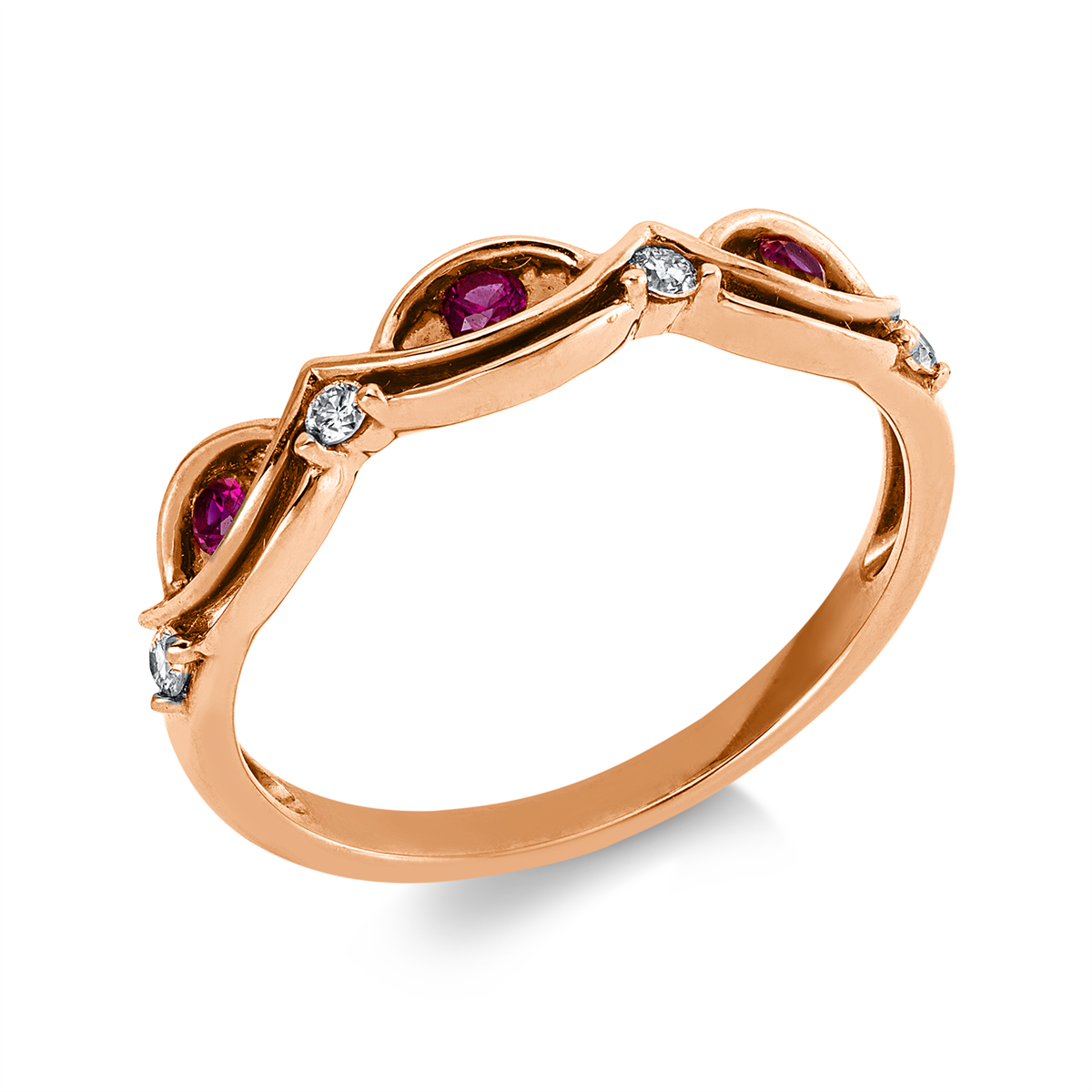 diamond full cut ruby colored stone classic ring in red gold
