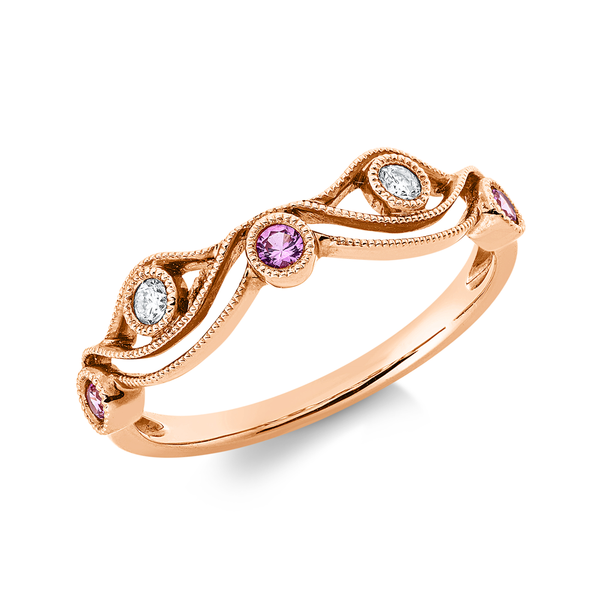 diamond full cut sapphire colored stone classic ring in red gold