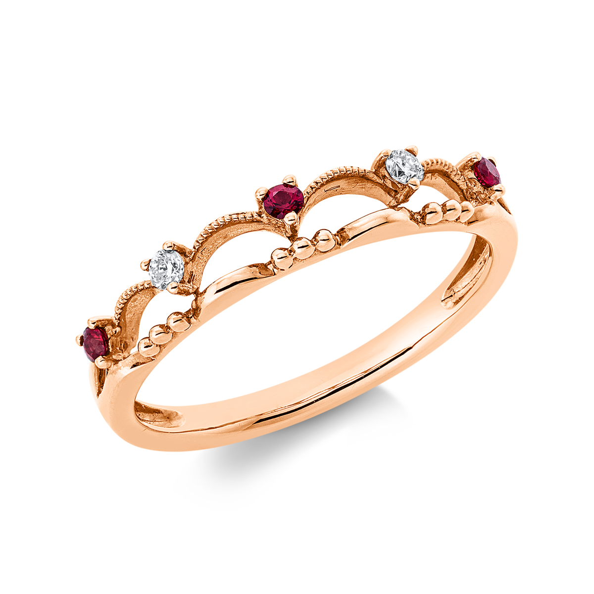 diamond full cut ruby colored stone classic ring in red gold