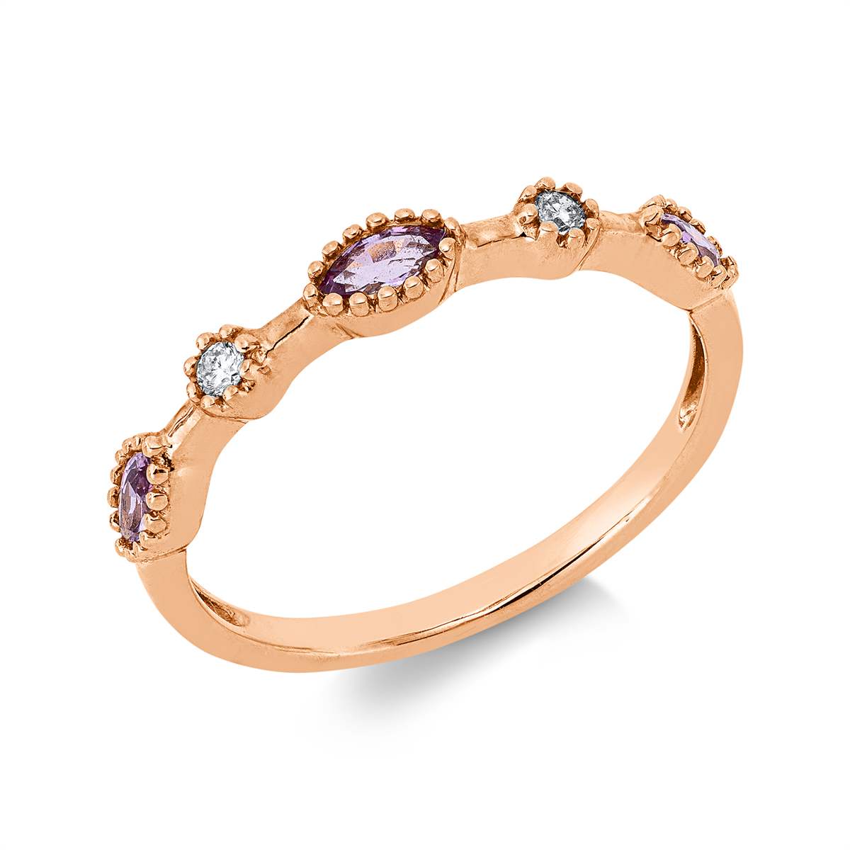 diamond full cut sapphire colored stone classic ring in red gold