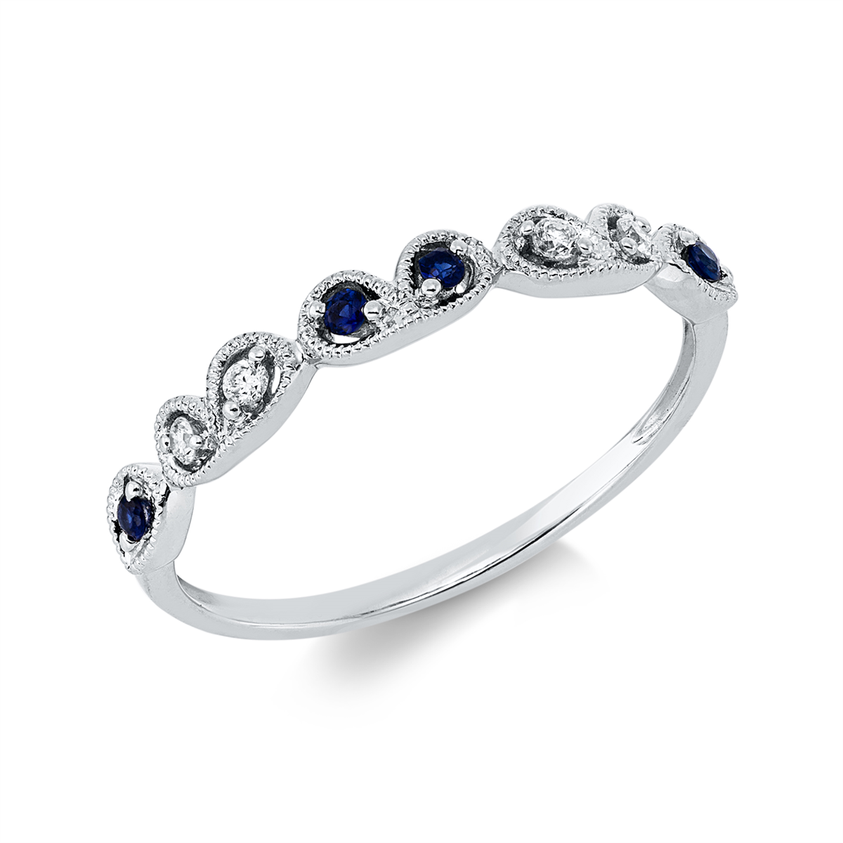 diamond full cut sapphire colored stone classic ring in white gold