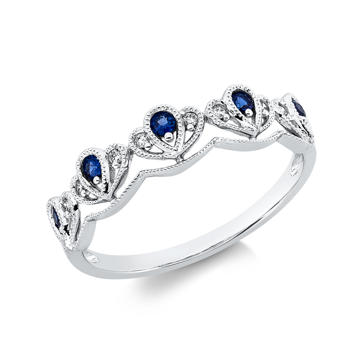 diamond full cut sapphire colored stone classic ring in white gold