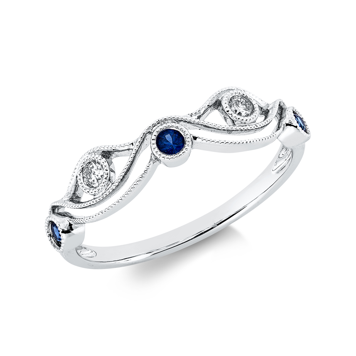 diamond full cut sapphire colored stone classic ring in white gold