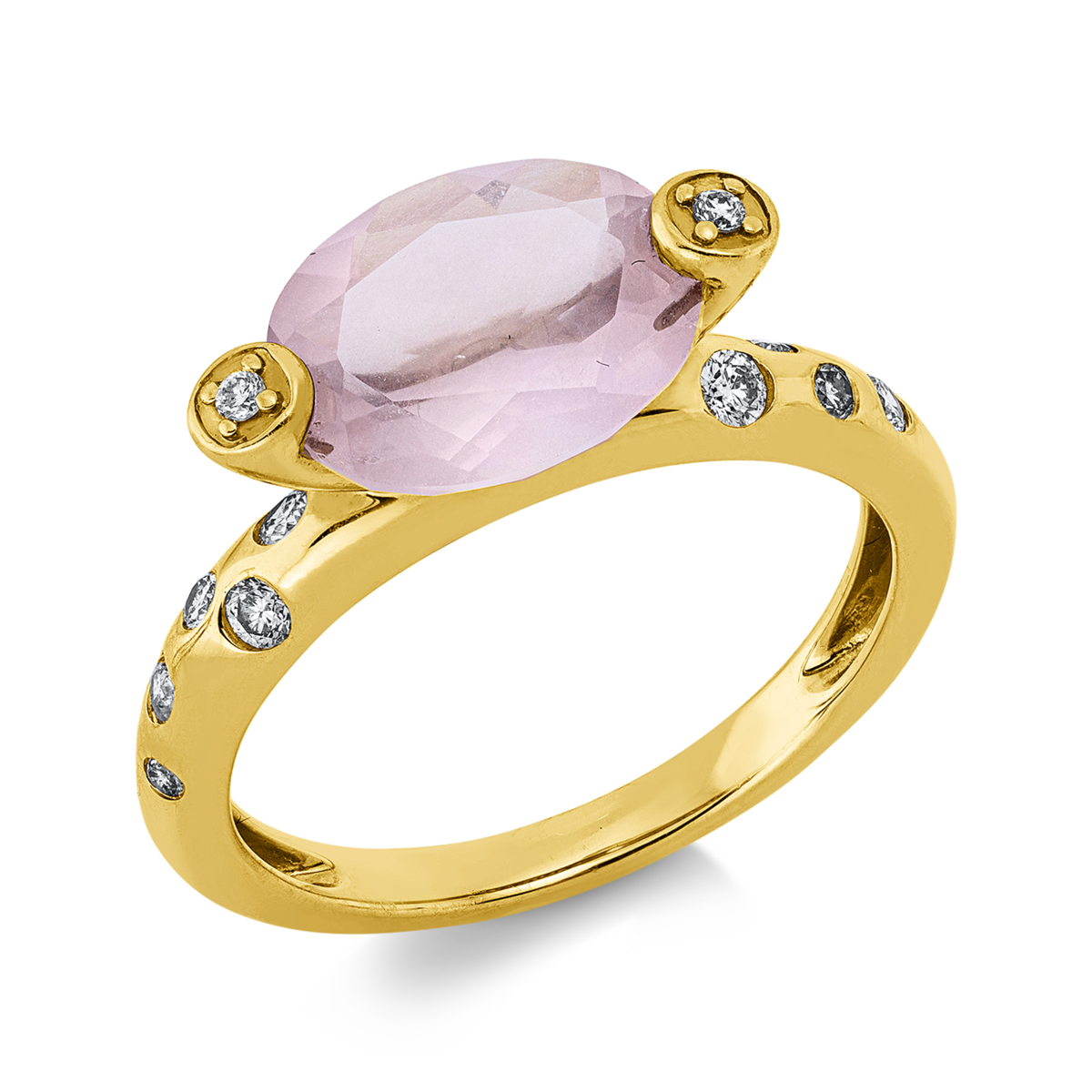 diamond full cut quartz colored stone fashion ring in red gold