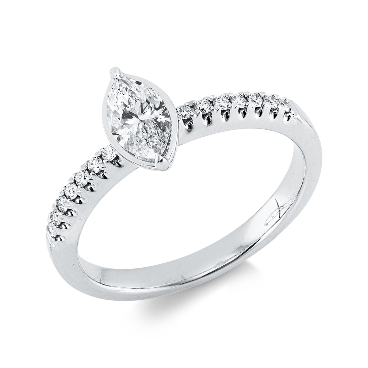 diamond full cut  solitaire with accent stones ring in white gold