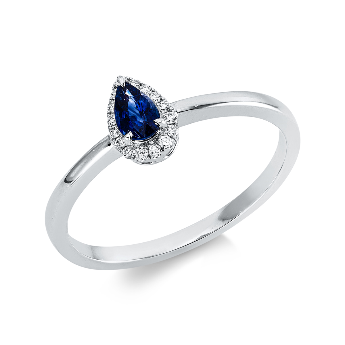 diamond full cut sapphire colored stone classic ring in white gold