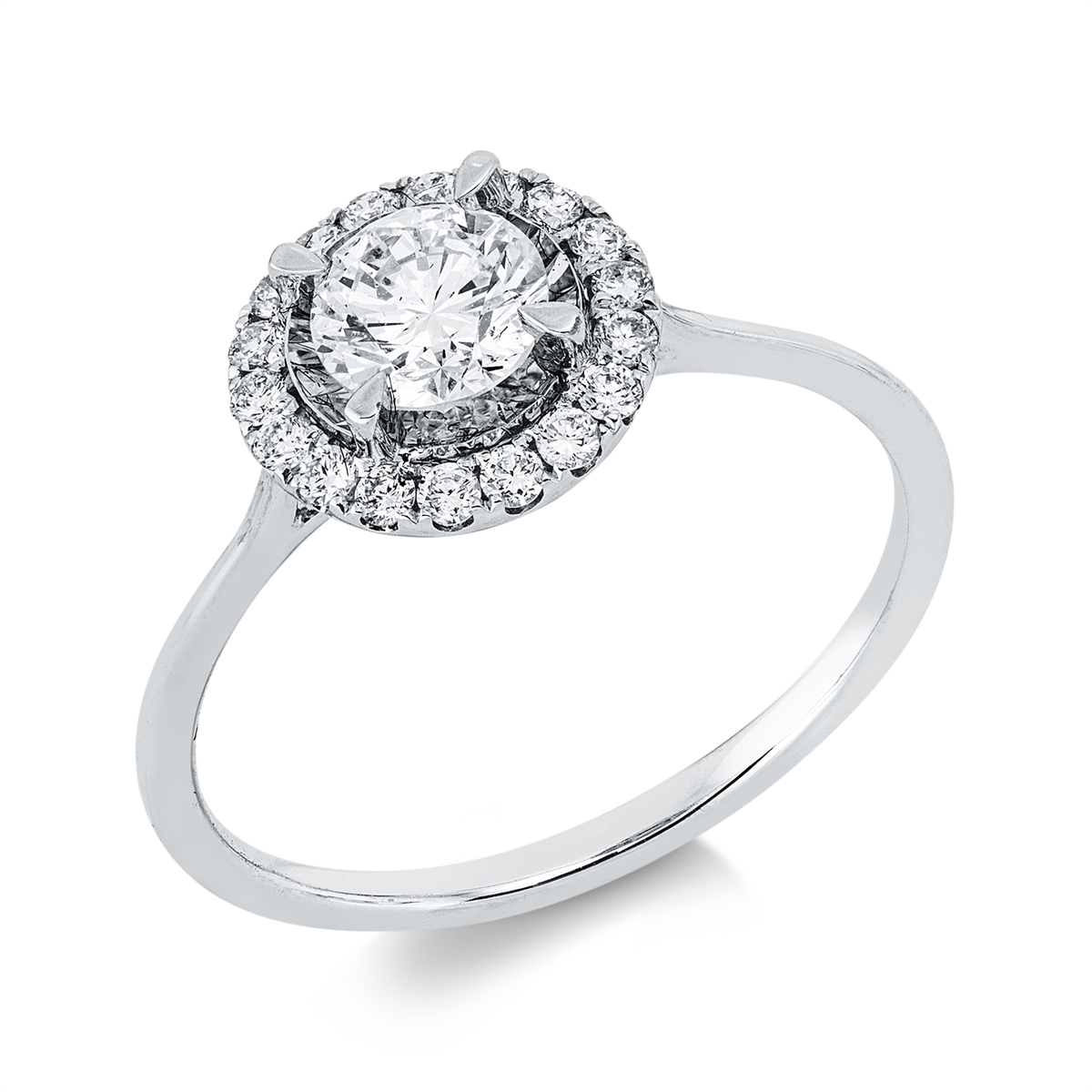 diamond full cut  solitaire with accent stones ring in white gold