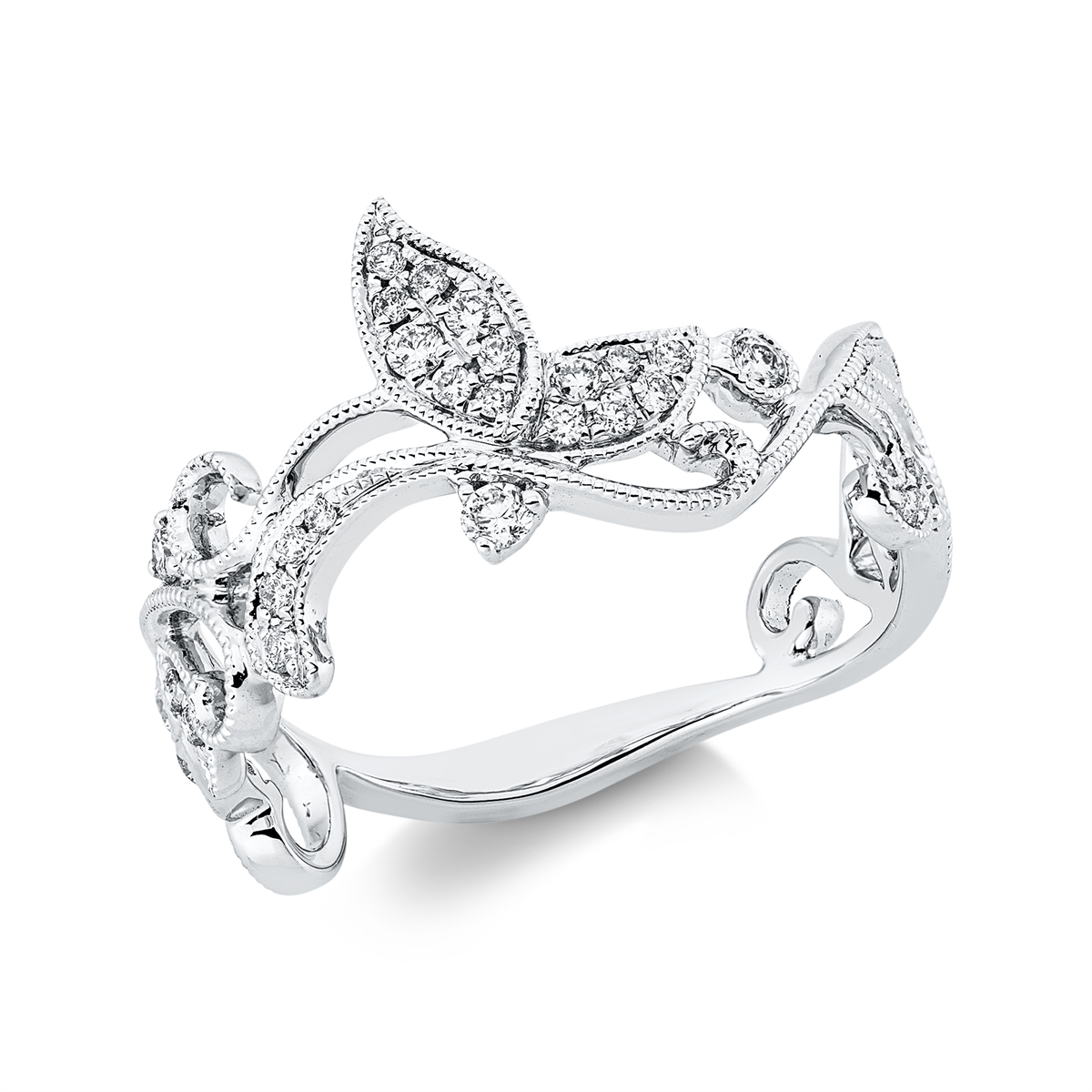 diamond full cut  modern woman ring in white gold