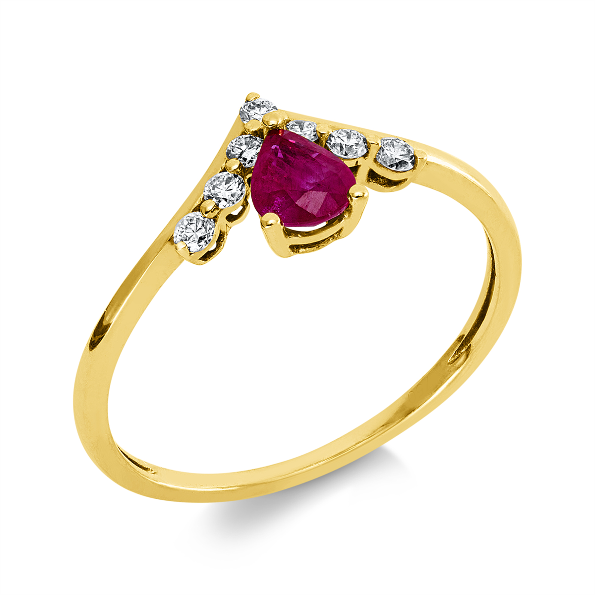 diamond full cut ruby colored stone classic ring in red gold