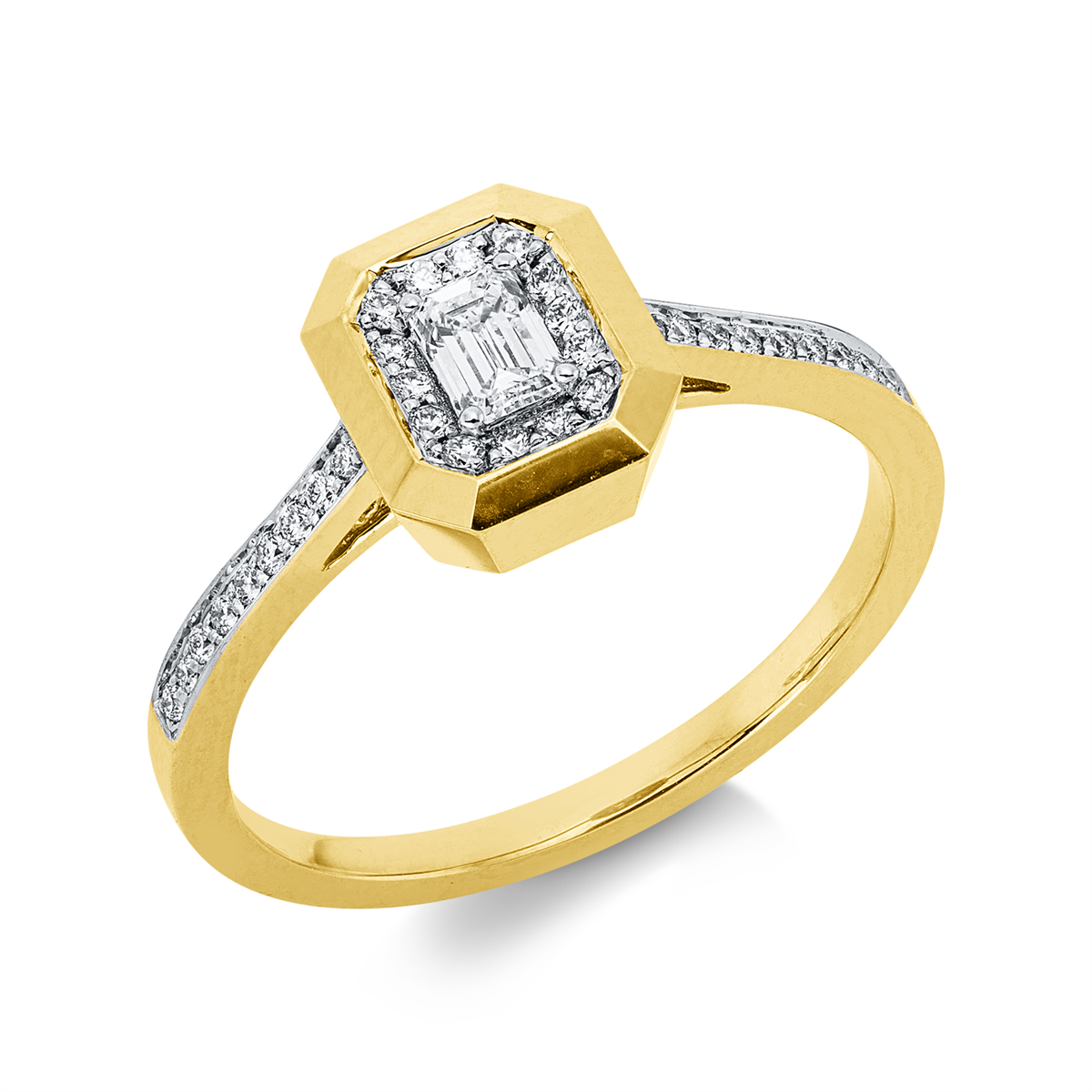 diamond full cut  solitaire with accent stones ring in yellow gold / white gold
