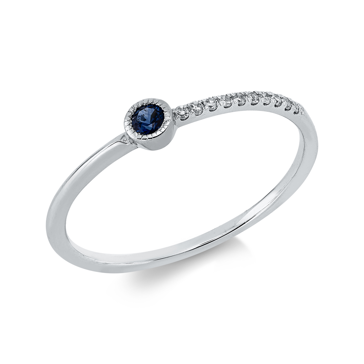 diamond full cut sapphire colored stone classic ring in white gold