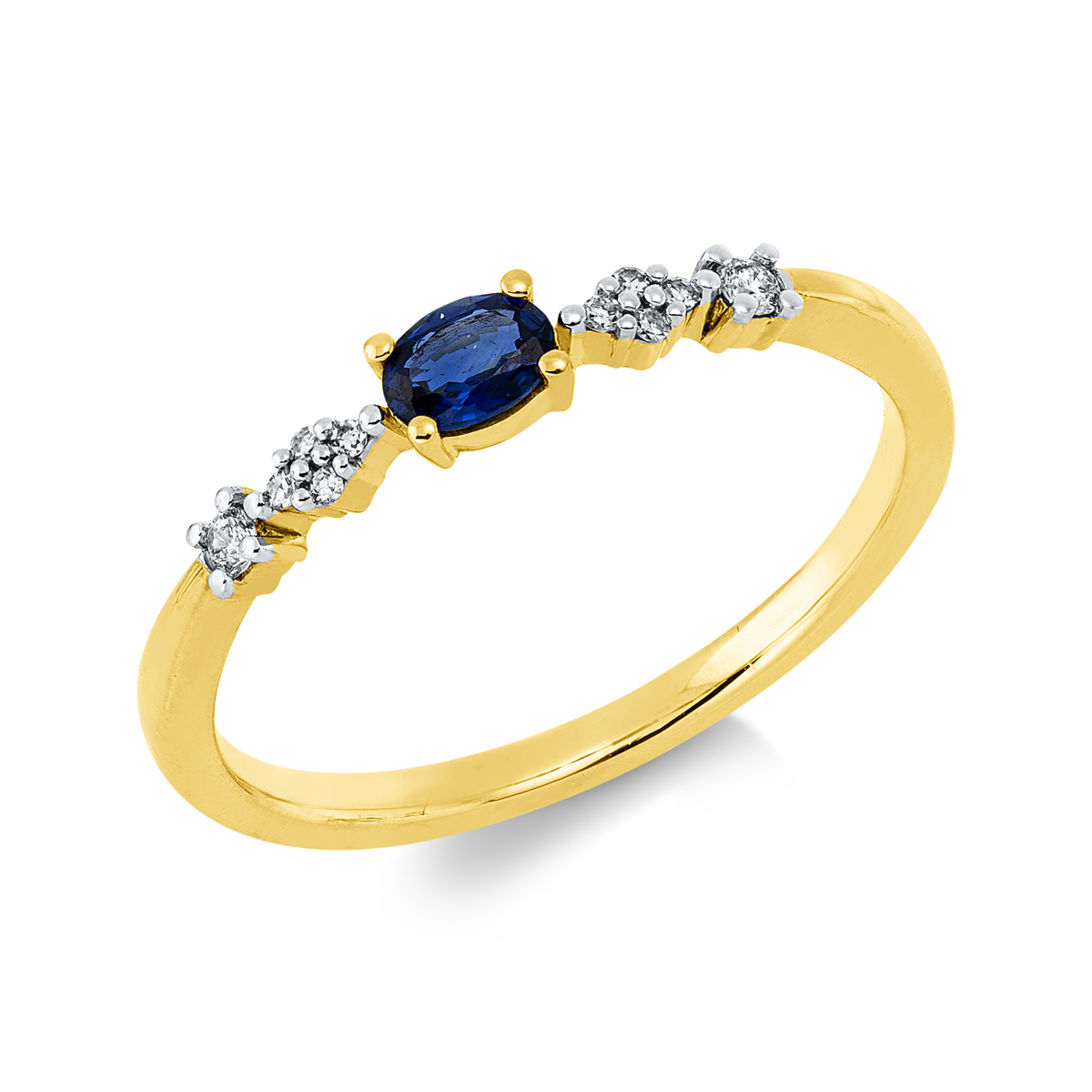 diamond full cut sapphire colored stone classic ring in yellow gold